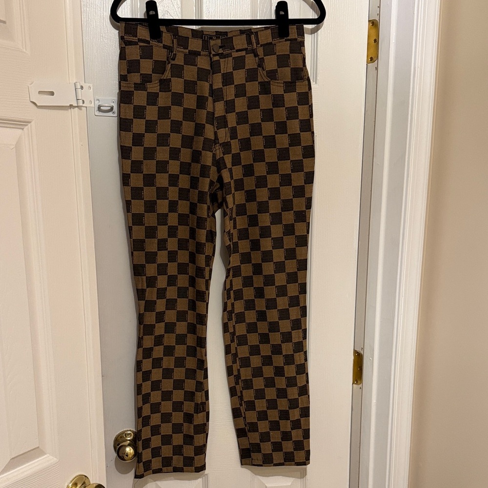 Fendi Black and Brown Checkered Jeans